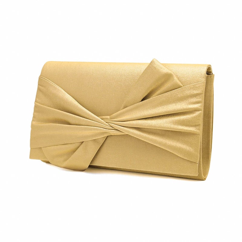 IXEBELLA Satin Evening Bag Bow Flap Clutch Purse for Women Formal Party/Prom/Wedding (Gold) - Image 2